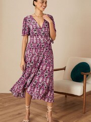 Monsoon Pink Ikat Wrap Dress - Image 1 of 4