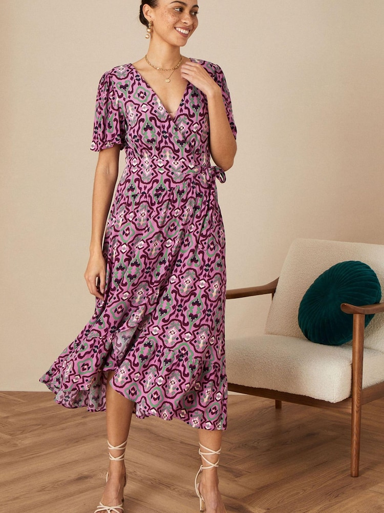 Monsoon Pink Ikat Wrap Dress - Image 1 of 4