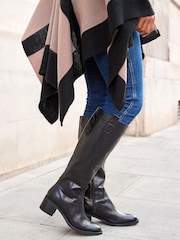 Schwarz - Forever Comfort Kniehoher Lederstiefel mit Blockabsatz - Bild 1 von 9