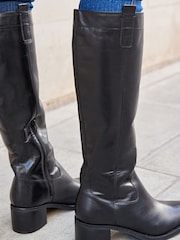 Schwarz - Forever Comfort Kniehoher Lederstiefel mit Blockabsatz - Bild 4 von 9