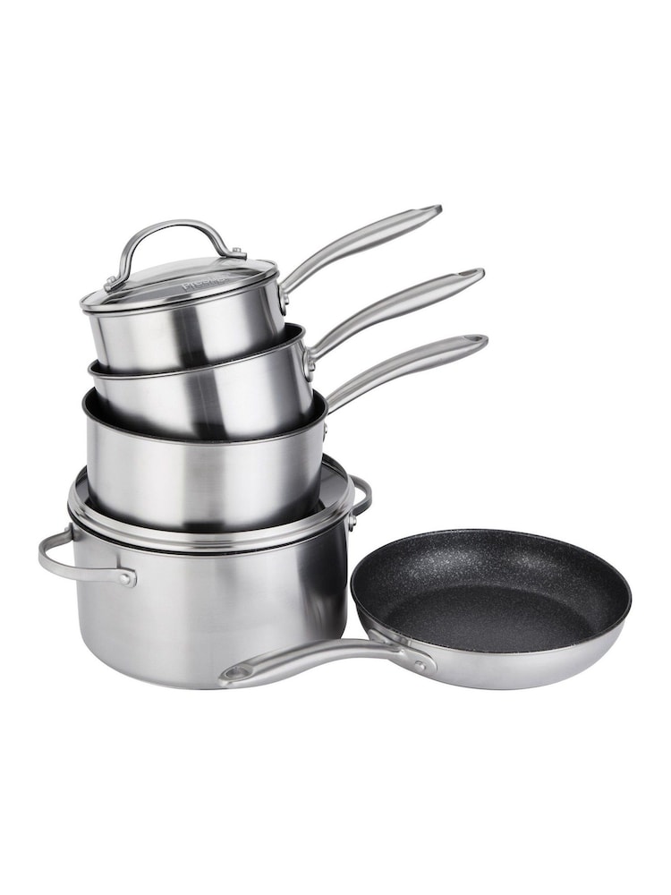 Prestige Silver Scratch Guard 5 Piece Set 16/18/20cm, 24cm Stockpot, 25cm Frypan - Image 1 of 9