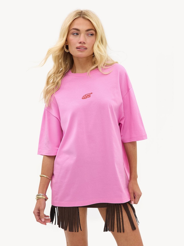 LOAVIES Pink Timeless Together Oversized T-Shirt - Image 2 of 4 LOAVIES Pink Timeless Together Oversized T-Shirt - Image 2 of 4