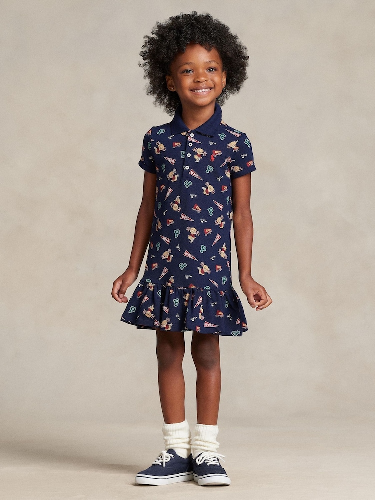 Robe polo Polo Ralph Lauren pom-pom girl bleue à logo ours - Image 2 de 6
