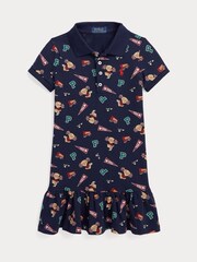 Robe polo Polo Ralph Lauren pom-pom girl bleue à logo ours - Image 5 de 6
