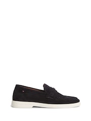 Tommy Hilfiger Blue Flag Plaque Suede Loafers - Image 1 of 6