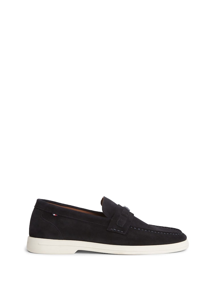 Tommy Hilfiger Blue Flag Plaque Suede Loafers - Image 1 of 6