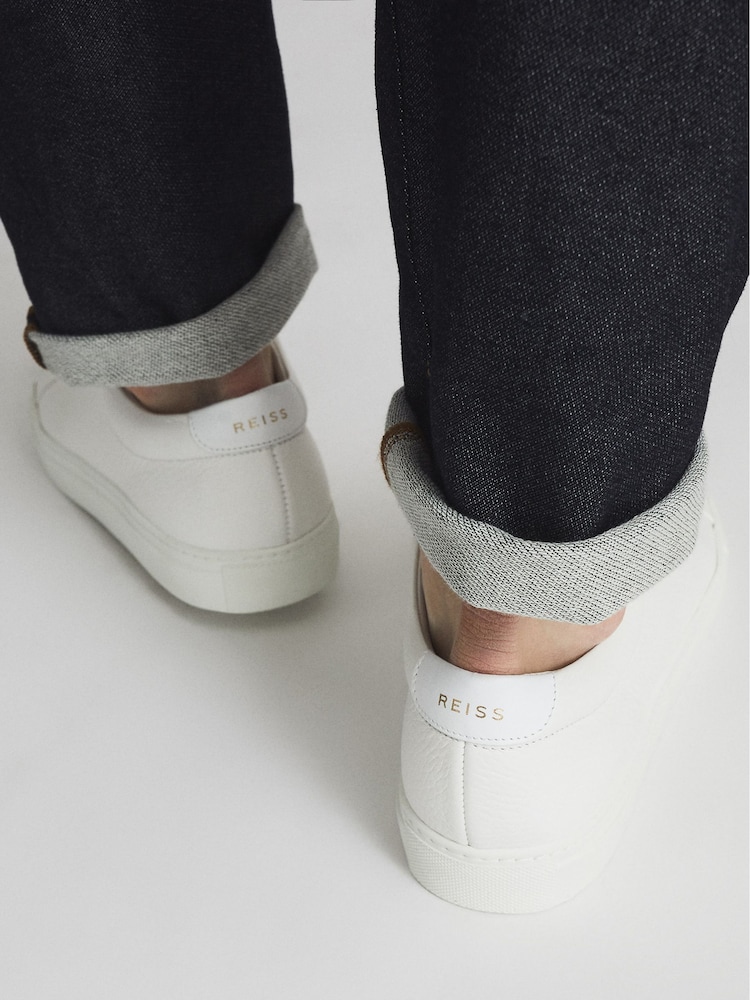 Reiss White Luca Grained Leather Trainers - Image 7 of 7