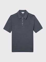 Azul acero - Polo camiseta con textura y pespuntes de rombos Dollar de Reiss - Imagen 2 de 7