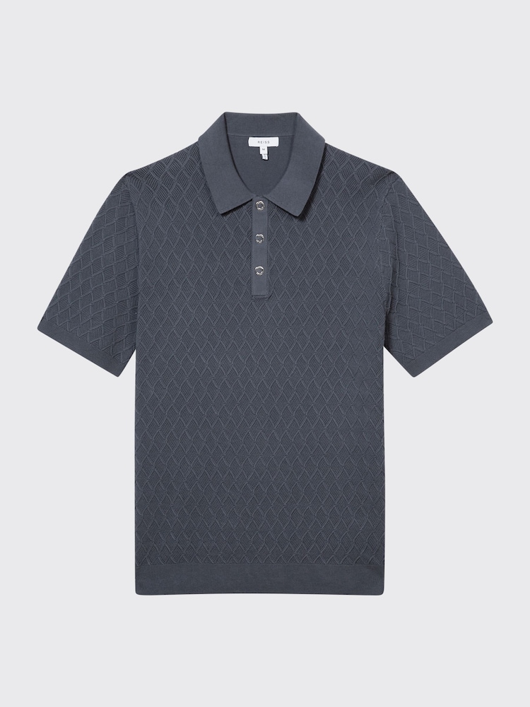 Azul acero - Polo camiseta con textura y pespuntes de rombos Dollar de Reiss - Imagen 2 de 7