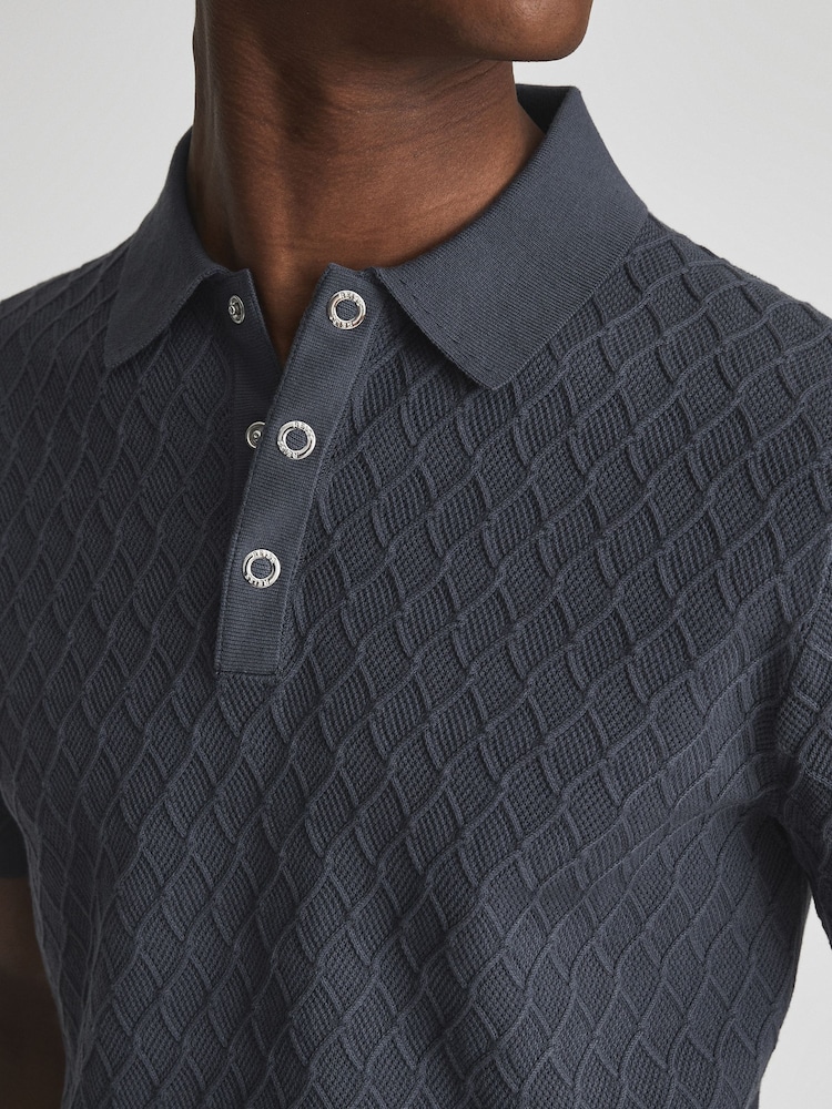 Azul acero - Polo camiseta con textura y pespuntes de rombos Dollar de Reiss - Imagen 7 de 7