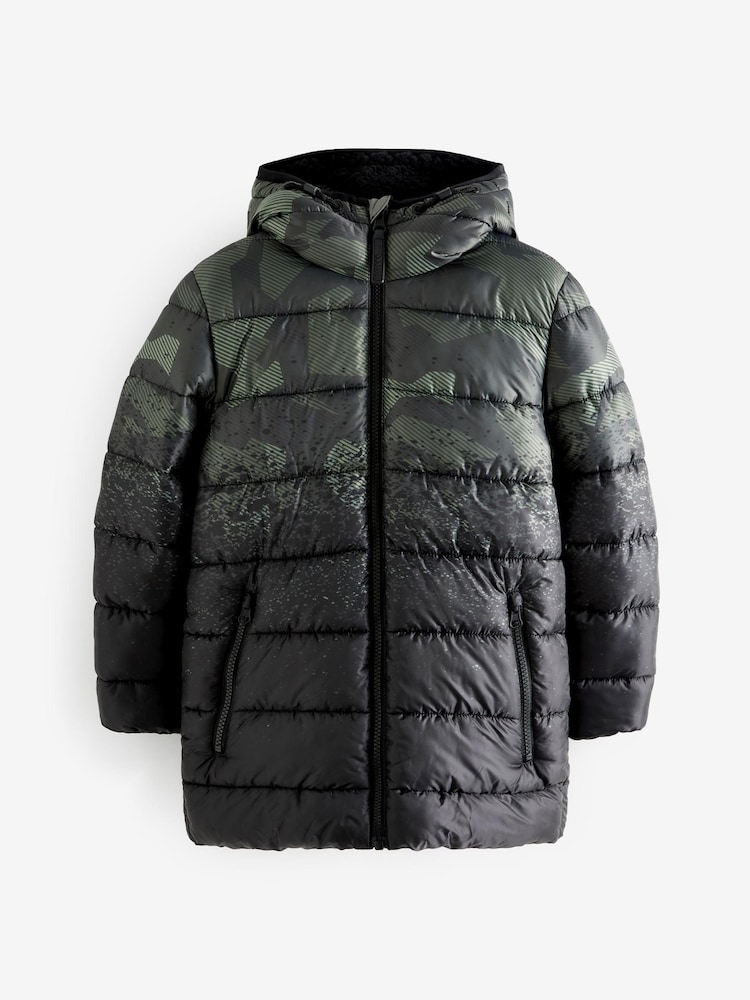 Camo Longline Borg Lined Padded Puffer Coat (3-17yrs) - Image 1 of 3