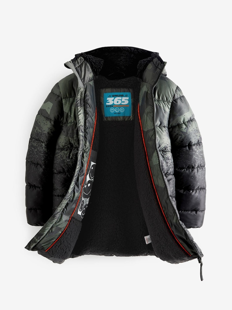 Camo Longline Borg Lined Padded Puffer Coat (3-17yrs) - Image 3 of 3