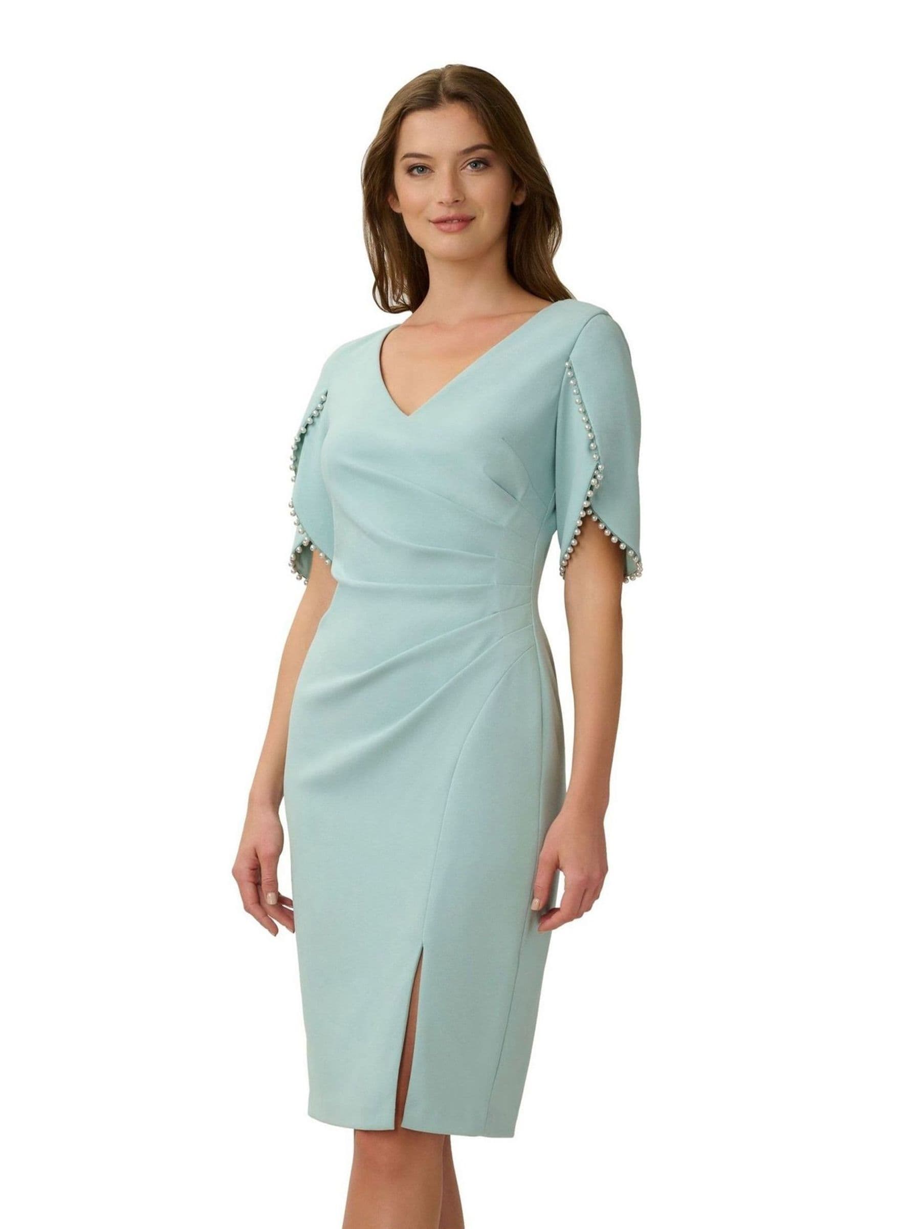 Buy Adrianna Papell Blue Knit Crepe Pearl Trim Dress from