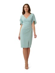 Adrianna Papell Blue Knit Crepe Pearl Trim Dress - Image 3 of 6