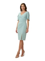 Adrianna Papell Blue Knit Crepe Pearl Trim Dress - Image 4 of 6