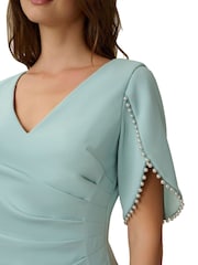 Adrianna Papell Blue Knit Crepe Pearl Trim Dress - Image 5 of 6