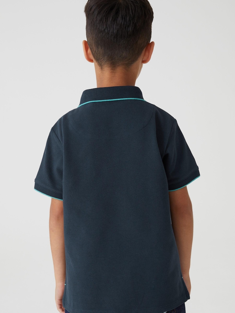 Granatowy - Paul Smith Junior Boys Short Sleeve Zebra Logo Polo Shirt - Image 3 of 8