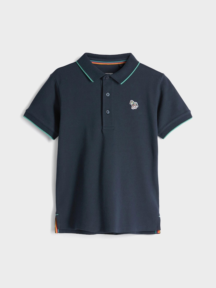 Granatowy - Paul Smith Junior Boys Short Sleeve Zebra Logo Polo Shirt - Image 4 of 8