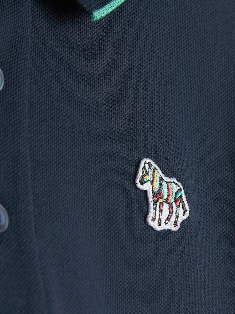 Granatowy - Paul Smith Junior Boys Short Sleeve Zebra Logo Polo Shirt - Image 6 of 8