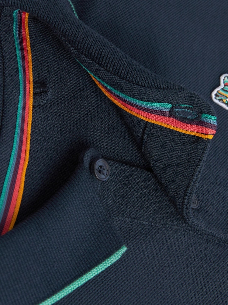 Granatowy - Paul Smith Junior Boys Short Sleeve Zebra Logo Polo Shirt - Image 7 of 8