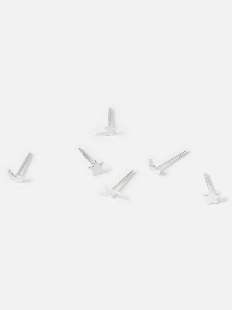 Accessorize Sterling Silver Star and Moon Stud Earrings Set - Image 1 of 2