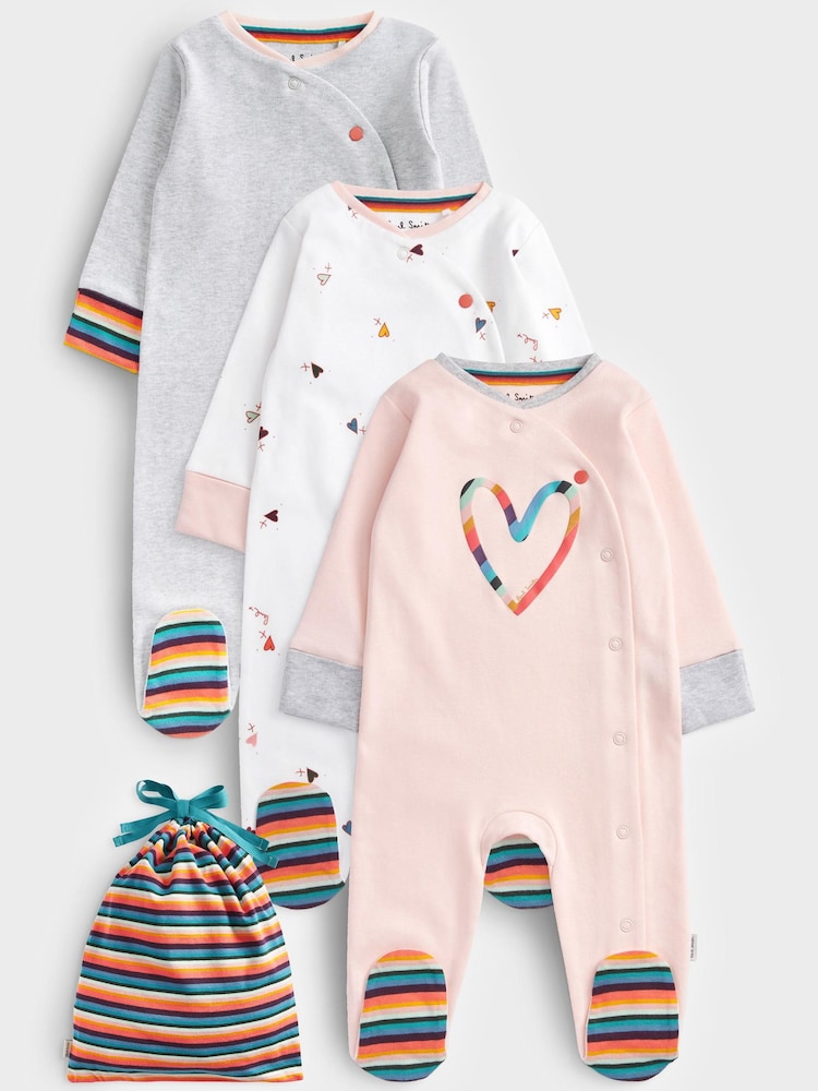 Paul Smith Baby Girls 3-Pack 'Heart' Sleepsuits - Image 1 of 7