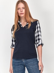 M&co Kariertes Zwei-in-Einem-Hemd, Blau - Bild 1 von 4
