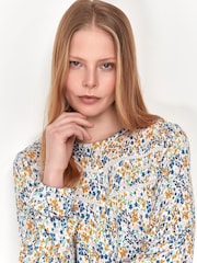 M&Co Cream Floral Crinkle Long Sleeve Top - Image 4 of 5
