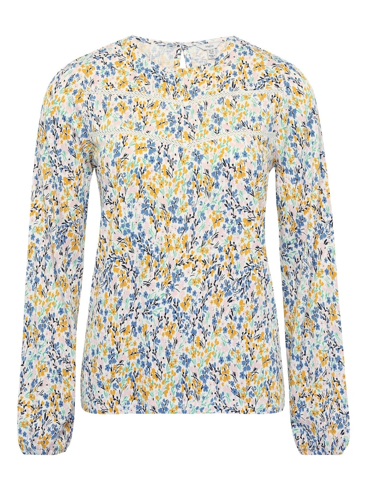 M&Co Cream Floral Crinkle Long Sleeve Top - Image 5 of 5