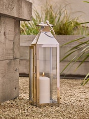 Silver Medium Metal And Glass Lantern - Image 1 of 8