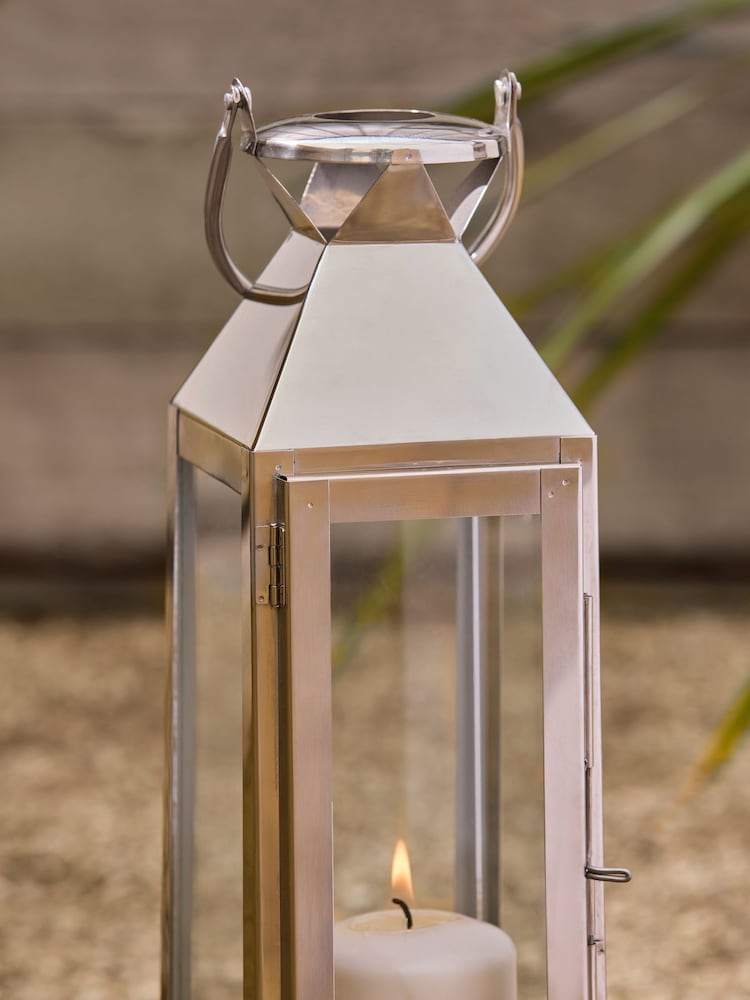 Silver Medium Metal And Glass Lantern - Image 2 of 8