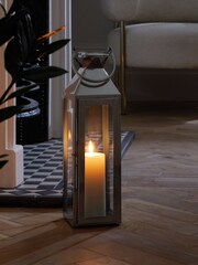 Silver Medium Metal And Glass Lantern - Image 4 of 8
