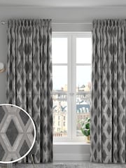 Charcoal Grey Collection Luxe Heavyweight Geometric Cut Velvet Made To Measure Curtains - Image 1 of 9