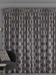 Charcoal Grey Collection Luxe Heavyweight Geometric Cut Velvet Made To Measure Curtains - Image 2 of 9
