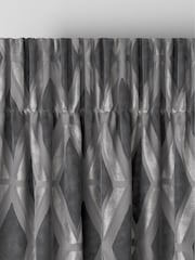 Charcoal Grey Collection Luxe Heavyweight Geometric Cut Velvet Made To Measure Curtains - Image 7 of 9