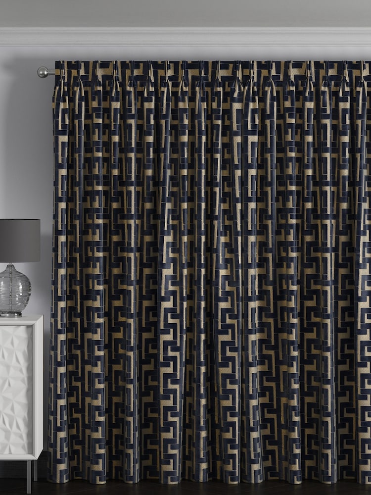Blue Luxe Fretwork Made to Measure Curtains - Image 2 of 9