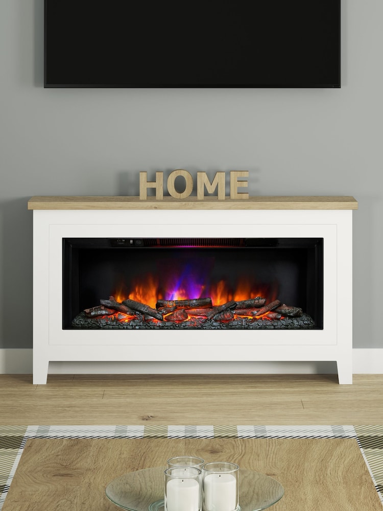 Be Modern Ash White Poulton Timber Widescreen Electric Fireplace and Surround Suite - Image 1 of 4