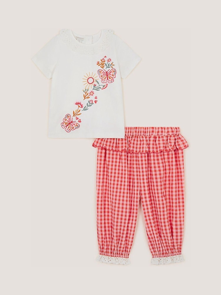 Monsoon Baby Embroidered Gingham Top & Trousers Set - Imagen 1 de 2 Monsoon Baby Embroidered Gingham Top & Trousers Set - Imagen 1 de 2
