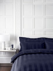 Jasper Conran London Navy Blue 500 Thread Count Satin Stripe 100% Cotton Duvet Cover - Image 1 of 4