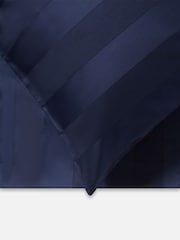 Jasper Conran London Navy Blue 500 Thread Count Satin Stripe 100% Cotton Duvet Cover - Image 2 of 4