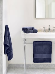 Jasper Conran London Navy Blue Zero Twist Lightweight Soft Fast Drying 100% Cotton Towel - Image 1 of 5
