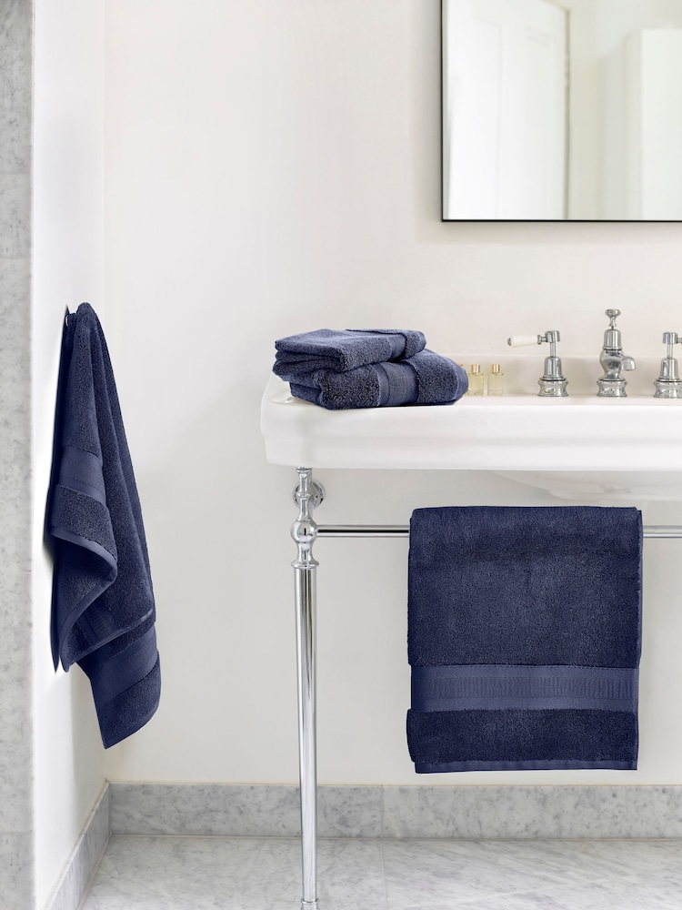 Jasper Conran London Navy Blue Zero Twist Lightweight Soft Fast Drying 100% Cotton Towel - Image 1 of 5