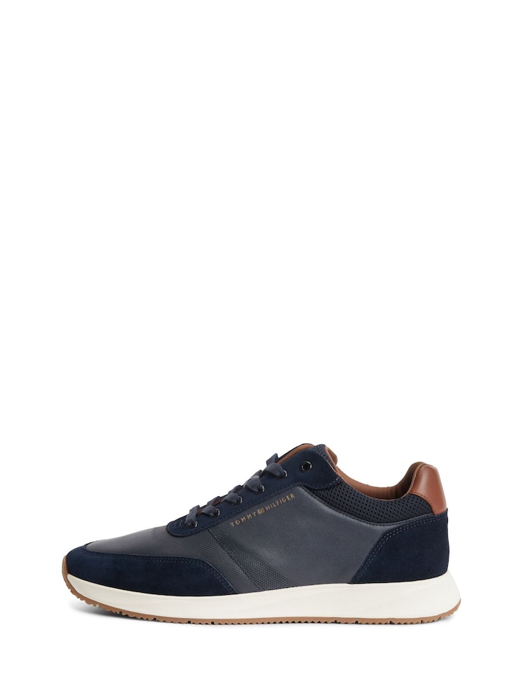 Tommy Hilfiger Blue Suede Mixed Texture Trainers - Image 2 of 6 Tommy Hilfiger Blue Suede Mixed Texture Trainers - Image 2 of 6