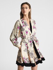 Reiss Cream Zoe Orchid Print Mini Dress - Image 1 of 6
