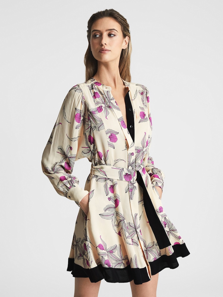 Reiss Cream Zoe Orchid Print Mini Dress - Image 1 of 6