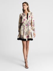 Reiss Cream Zoe Orchid Print Mini Dress - Image 3 of 6