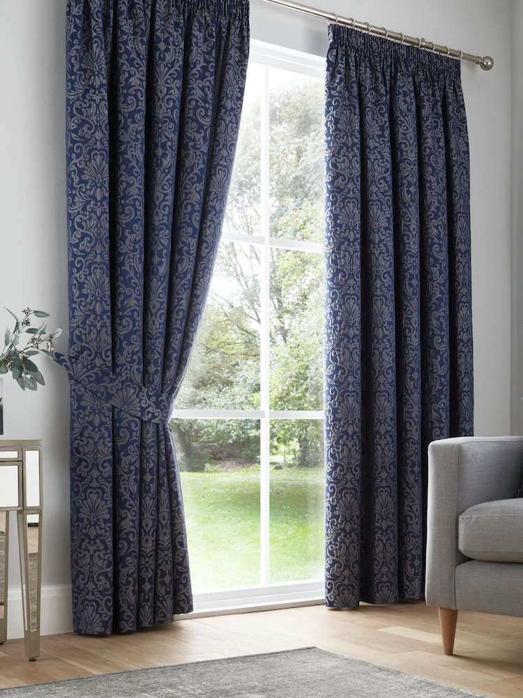 Curtina Blue Lamina Pencil Pleat Curtains - Image 1 of 4
