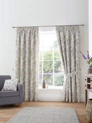 Dreams & Drapes Purple Jazmine Pencil Pleat 100% Cotton Curtains - Image 1 of 4