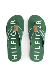 Tommy Hilfiger Green Logo Embroidery Webbing Strap Flip Flops - Image 5 of 6