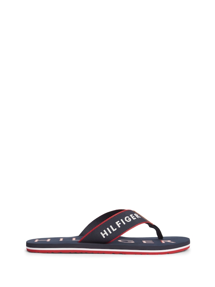 Tommy Hilfiger Blue Logo Embroidery Webbing Strap Flip Flops - Image 1 of 6